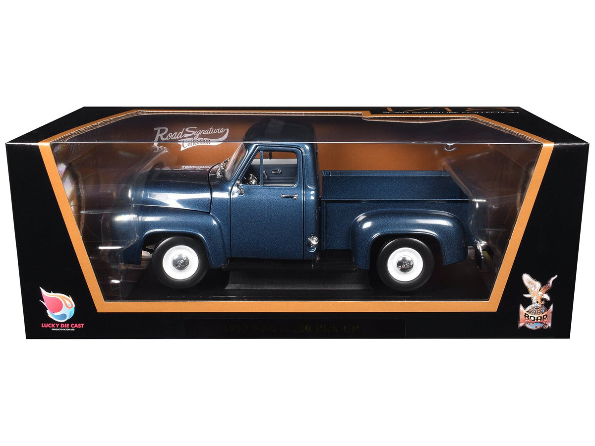 1953 Ford F-100 Pickup Dark Blue 1/18 Diecast Model Car by Road Signature-Road Signature-ModelCars.com