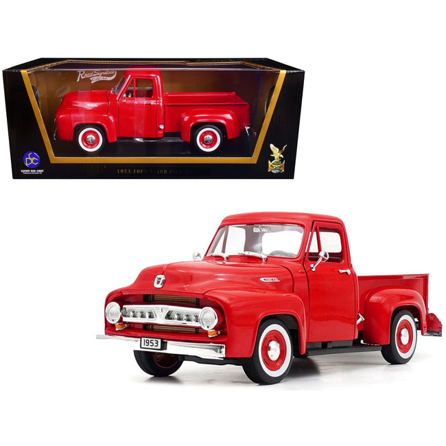 1953 Ford F-100 Pickup Truck Red 1/18 Diecast Model Car by Road Signature-Road Signature-ModelCars.com