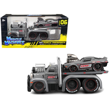 1953 Mack B - 61 Flatbed Truck and 1971 Chevrolet Camaro Gray "Comp Cams" "Muscle Transports" Series 1/64 Diecast Model Cars by Muscle Machines - Muscle Machines - ModelCars.com