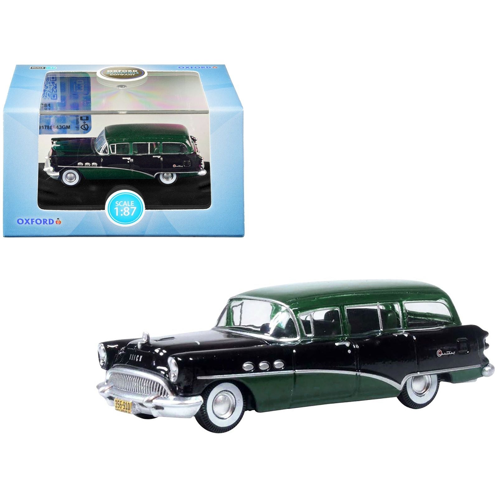 1954 Buick Century Estate Wagon Baffin Green and Carlsbad Black 1/87 (HO) Scale Diecast Model Car by Oxford Diecast - Oxford Diecast - ModelCars.com