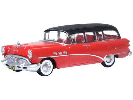 1954 Buick Century Estate Wagon Matador Red and Carlsbad Black with Red Interior 1/87 (HO) Scale Diecast Model Car by Oxford Diecast-Oxford Diecast-ModelCars.com