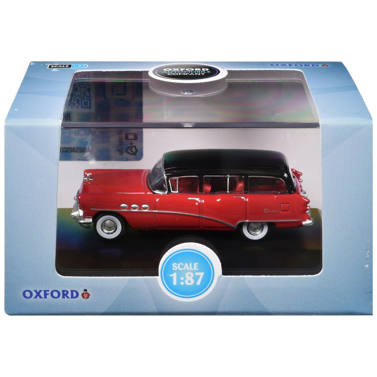 1954 Buick Century Estate Wagon Matador Red and Carlsbad Black with Red Interior 1/87 (HO) Scale Diecast Model Car by Oxford Diecast-Oxford Diecast-ModelCars.com
