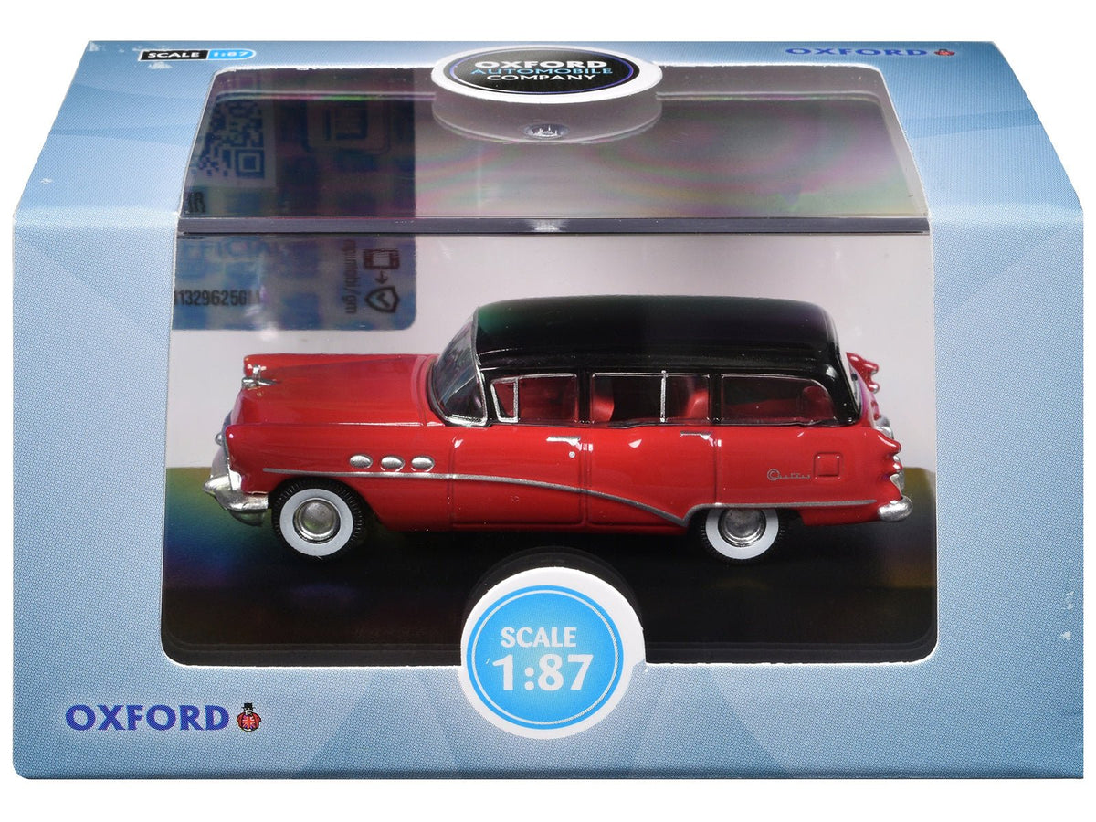 1954 Buick Century Estate Wagon Matador Red and Carlsbad Black with Red Interior 1/87 (HO) Scale Diecast Model Car by Oxford Diecast-Oxford Diecast-ModelCars.com