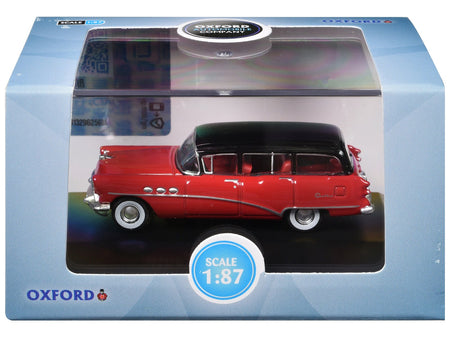 1954 Buick Century Estate Wagon Matador Red and Carlsbad Black with Red Interior 1/87 (HO) Scale Diecast Model Car by Oxford Diecast-Oxford Diecast-ModelCars.com