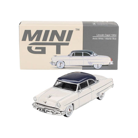 1954 Lincoln Capri Arctic White with Atlantic Blue Top Limited Edition to 3000 pieces Worldwide 1/64 Diecast Model Car by Mini GT-Mini GT-ModelCars.com