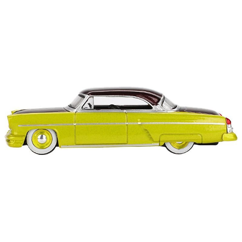 1954 Lincoln Capri Hot Rod Lime Yellow Metallic and Brown Metallic Limited Edition 1/64 Diecast Model Car by Mini GT-Mini GT-ModelCars.com