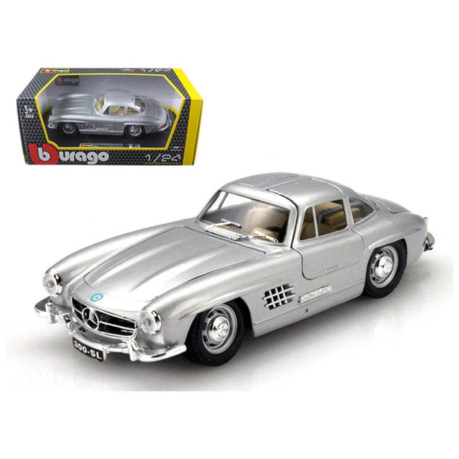 1954 Mercedes Benz 300 SL Gullwing Silver 1/24 Diecast Model Car by Bburago-Bburago-ModelCars.com