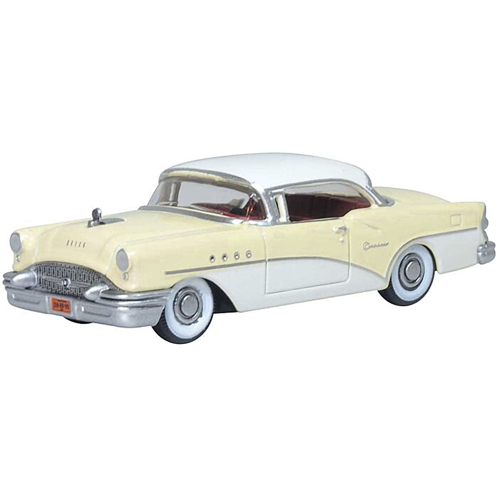1955 Buick Century Condor Yellow and Dover White with Red Interior 1/87 (HO) Scale Diecast Model Car by Oxford Diecast - Oxford Diecast - ModelCars.com