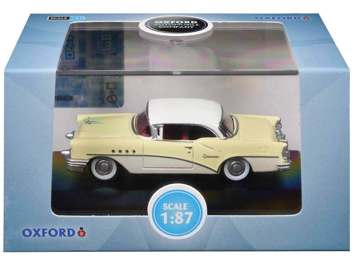 1955 Buick Century Condor Yellow and Dover White with Red Interior 1/87 (HO) Scale Diecast Model Car by Oxford Diecast-Oxford Diecast-ModelCars.com