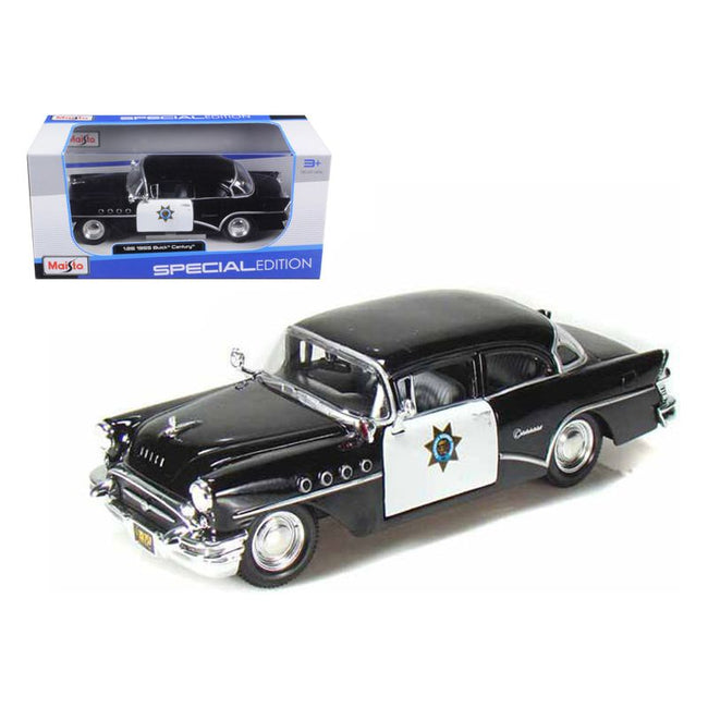1955 Buick Century Police Car Black and White 1/26 Diecast Model Car by Maisto - Maisto - ModelCars.com