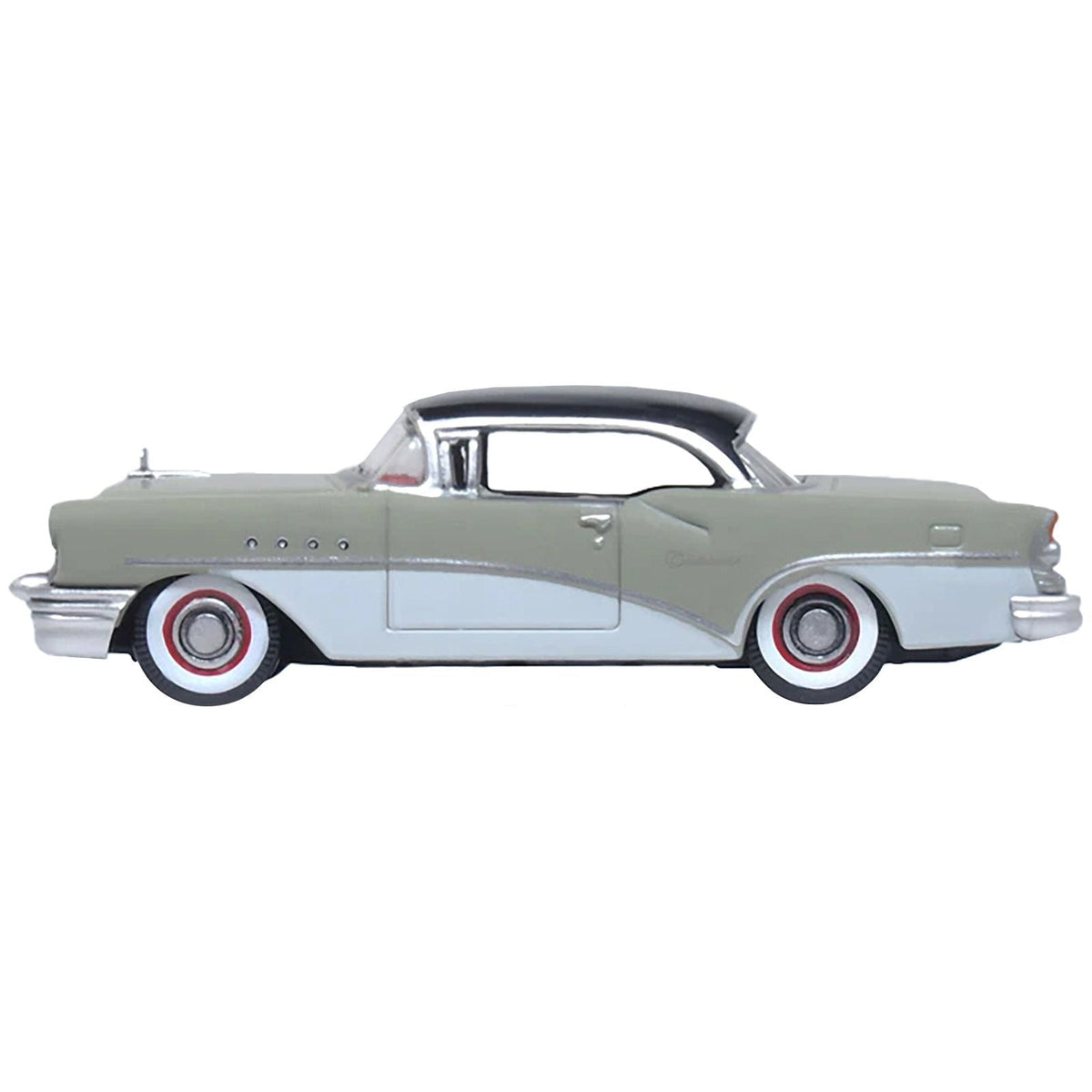 1955 Buick Century Windsor Gray and Dover White with Carlsbad Black Top 1/87 (HO) Scale Diecast Model Car by Oxford Diecast-Oxford Diecast-ModelCars.com