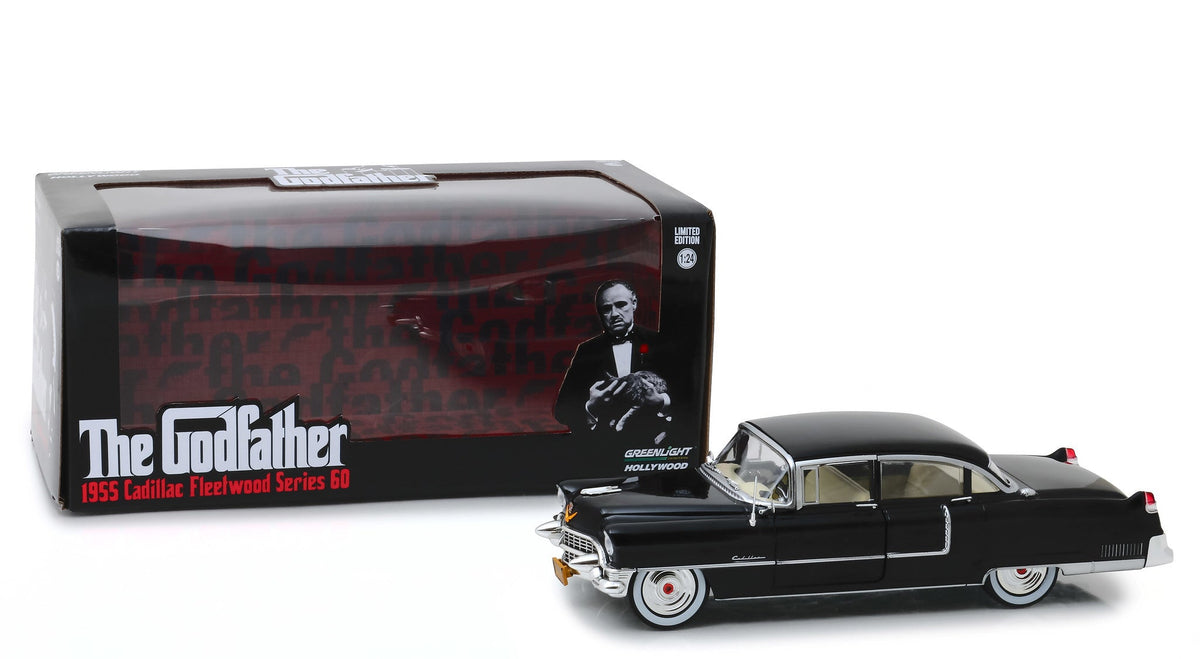 1955 Cadillac Fleetwood Series 60 Black "The Godfather" (1972) Movie 1/24 Diecast Model Car by Greenlight-Greenlight-ModelCars.com