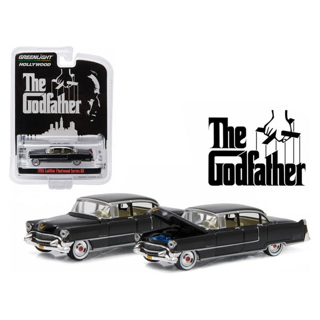 1955 Cadillac Fleetwood Series 60 Black "The Godfather" (1972) Movie "Hollywood Series" Release 14 1/64 Diecast Model Car by Greenlight-Greenlight-ModelCars.com