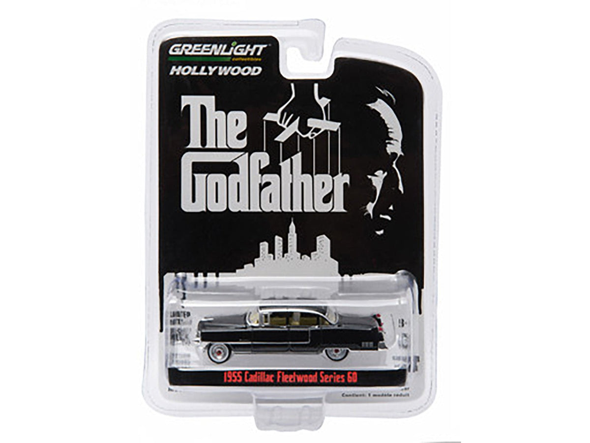 1955 Cadillac Fleetwood Series 60 Black "The Godfather" (1972) Movie "Hollywood Series" Release 14 1/64 Diecast Model Car by Greenlight-Greenlight-ModelCars.com