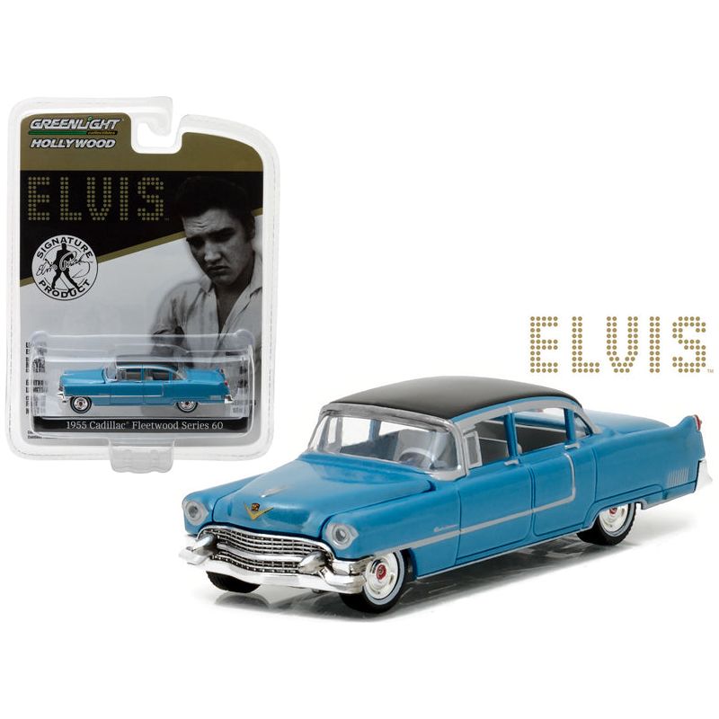 1955 Cadillac Fleetwood Series 60 Special Blue with Black Top Elvis Presley (1935-1977) 1/64 Diecast Model Car by Greenlight-Greenlight-ModelCars.com