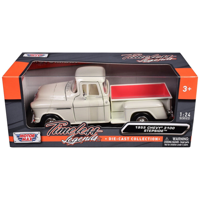 1955 Chevrolet 3100 Stepside Pickup Truck Cream with White Interior "Timeless Legends" Series 1/24 Diecast Model Car by Motormax-Motormax-ModelCars.com