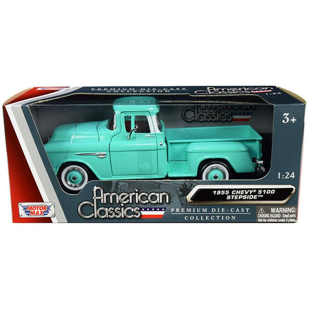 1955 Chevrolet 5100 Stepside Pickup Truck Turquoise with Whitewall Tires "American Classics" 1/24 Diecast Model Car by Motormax - Motormax - ModelCars.com