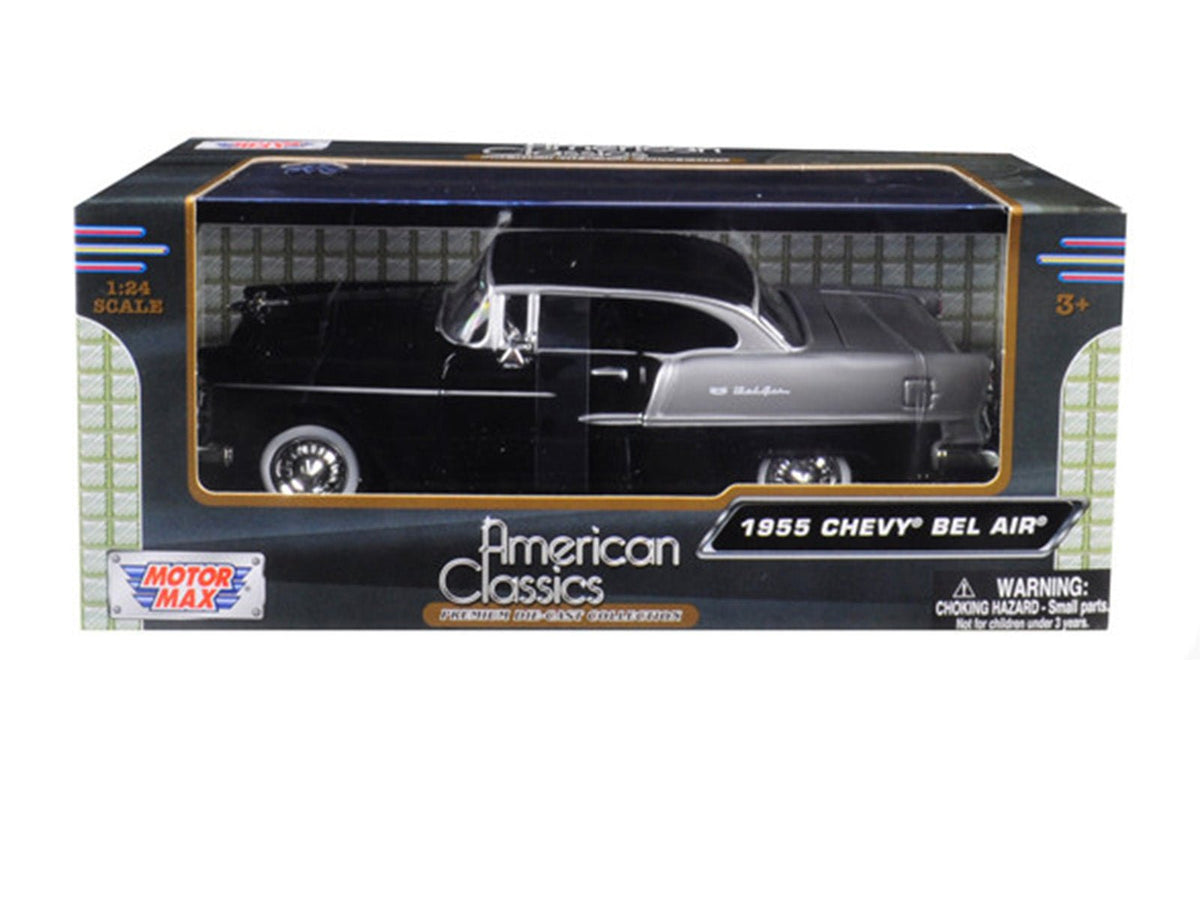 1955 Chevrolet Bel Air Black and Silver 1/24 Diecast Model Car by Motormax-Motormax-ModelCars.com