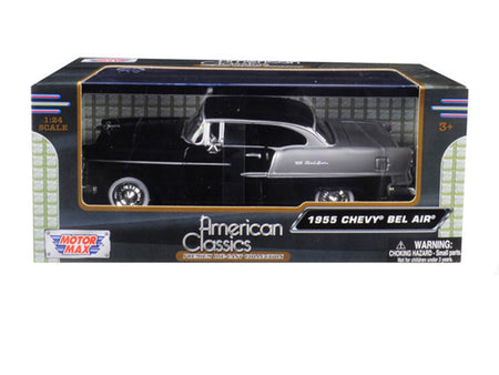 1955 Chevrolet Bel Air Black and Silver 1/24 Diecast Model Car by Motormax-Motormax-ModelCars.com