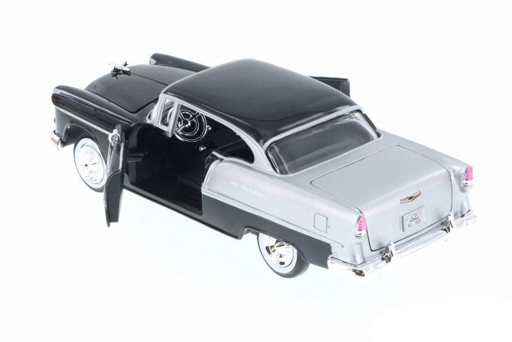 1955 Chevrolet Bel Air Black and Silver 1/24 Diecast Model Car by Motormax-Motormax-ModelCars.com
