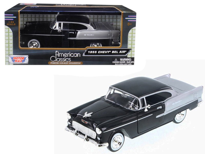 1955 Chevrolet Bel Air Black and Silver 1/24 Diecast Model Car by Motormax-Motormax-ModelCars.com