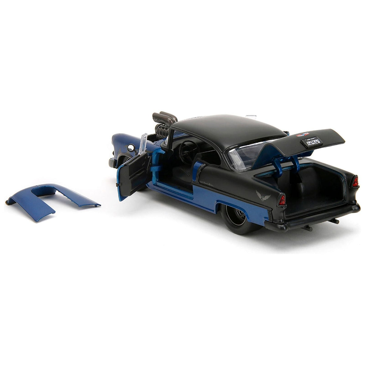 1955 Chevrolet Bel Air Blue Metallic and Black with Black Flames "Bigtime Muscle" Series 1/24 Diecast Model Car by Jada-Jada-ModelCars.com