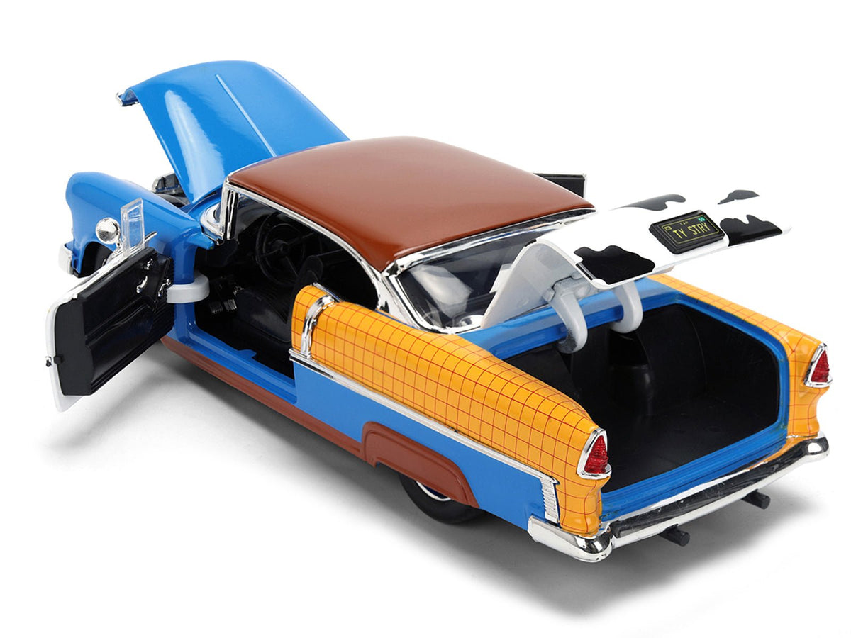 1955 Chevrolet Bel Air Blue with Graphics and Woody Diecast Figure "Toy Story" Franchise "Hollywood Rides" Series 1/24 Diecast Model Car by Jada-Jada-ModelCars.com
