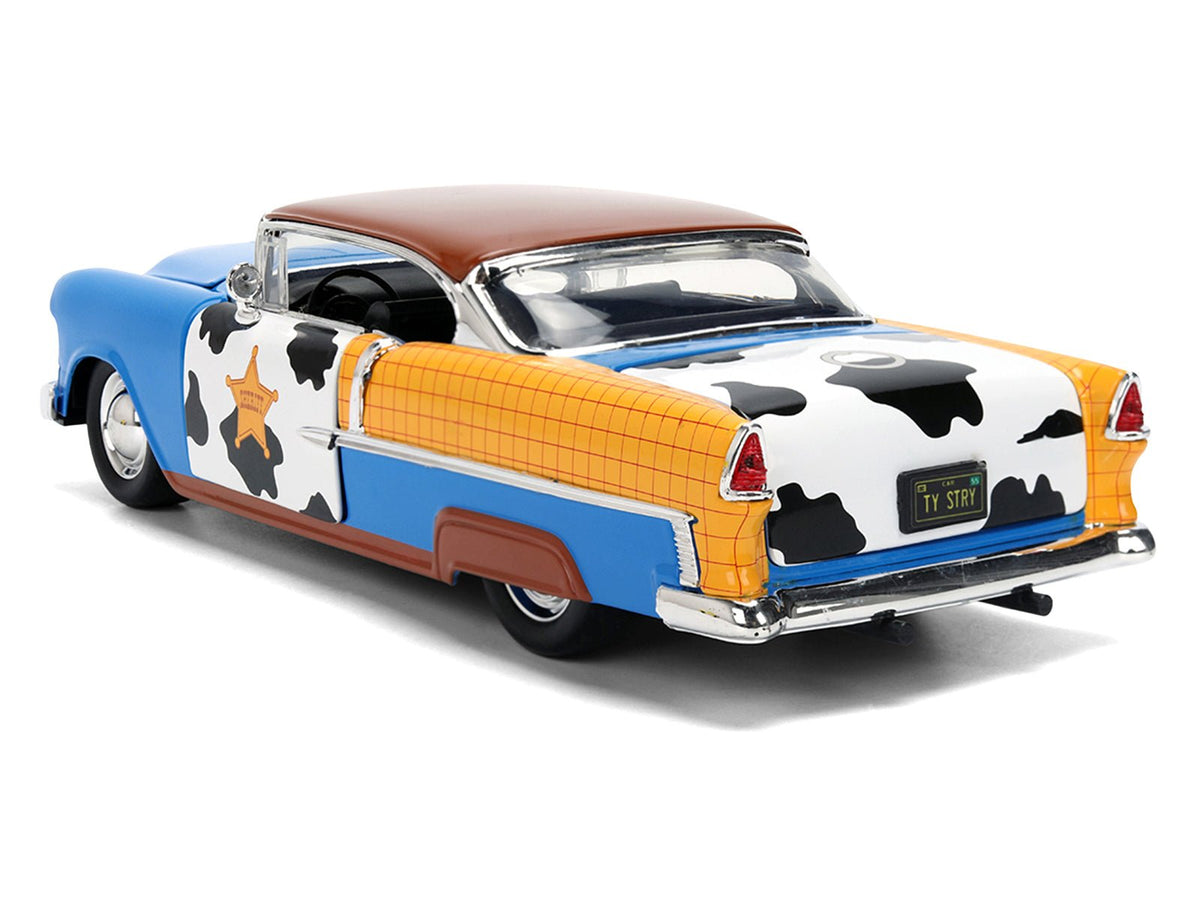 1955 Chevrolet Bel Air Blue with Graphics and Woody Diecast Figure "Toy Story" Franchise "Hollywood Rides" Series 1/24 Diecast Model Car by Jada-Jada-ModelCars.com