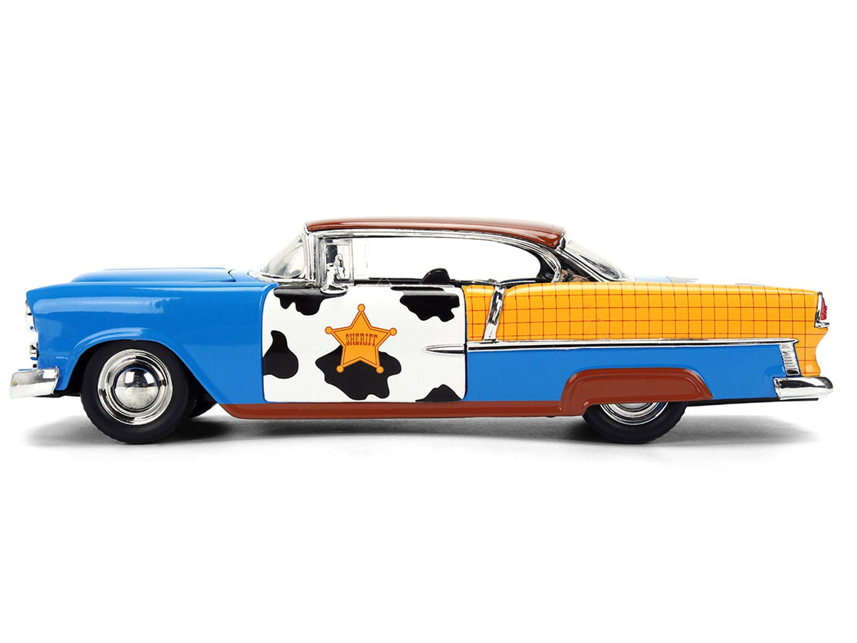 1955 Chevrolet Bel Air Blue with Graphics and Woody Diecast Figure "Toy Story" Franchise "Hollywood Rides" Series 1/24 Diecast Model Car by Jada-Jada-ModelCars.com