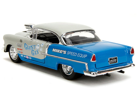 1955 Chevrolet Bel Air "Ghost Gas - Mike's Speed Equip" Light Gray and Blue "Bigtime Muscle" Series 1/24 Diecast Model Car by Jada-Jada-ModelCars.com