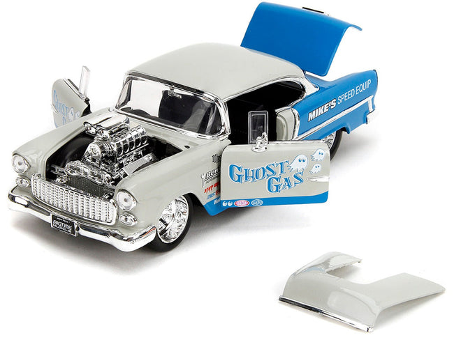 1955 Chevrolet Bel Air "Ghost Gas - Mike's Speed Equip" Light Gray and Blue "Bigtime Muscle" Series 1/24 Diecast Model Car by Jada-Jada-ModelCars.com