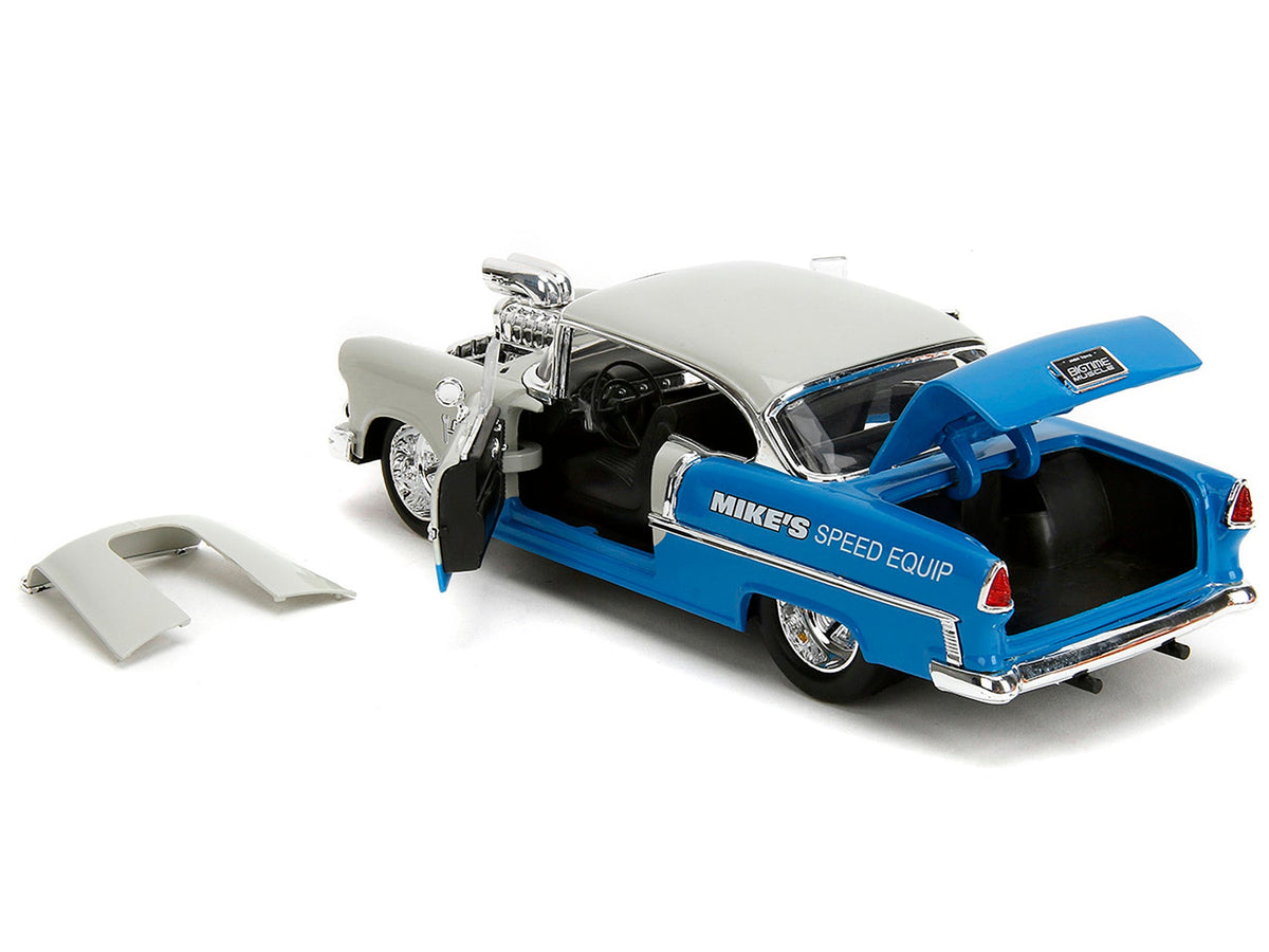 1955 Chevrolet Bel Air "Ghost Gas - Mike's Speed Equip" Light Gray and Blue "Bigtime Muscle" Series 1/24 Diecast Model Car by Jada-Jada-ModelCars.com