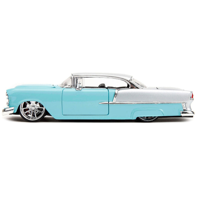 1955 Chevrolet Bel Air Light Blue and Silver Metallic "Bad Guys" "Bigtime Muscle" Series 1/24 Diecast Model Car by Jada - Jada - ModelCars.com