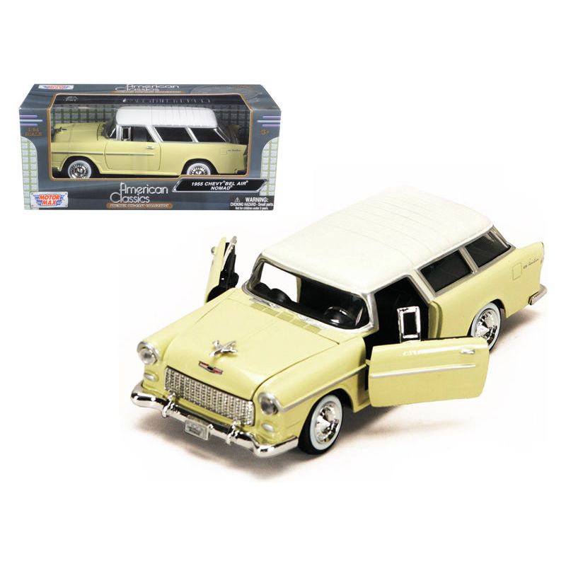 1955 Chevrolet Bel Air Nomad Yellow with White Top 1/24 Diecast Model Car by Motormax - Motormax - ModelCars.com