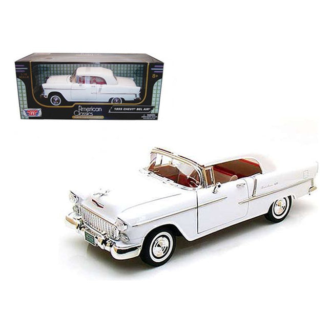 1955 Chevrolet Bel Air Soft Top Convertible White 1/18 Diecast Model Car by Motormax - Motormax - ModelCars.com