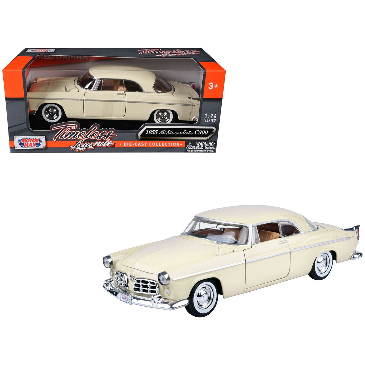 1955 Chrysler C300 Cream "Timeless Legends" Series 1/24 Diecast Model Car by Motormax-Motormax-ModelCars.com