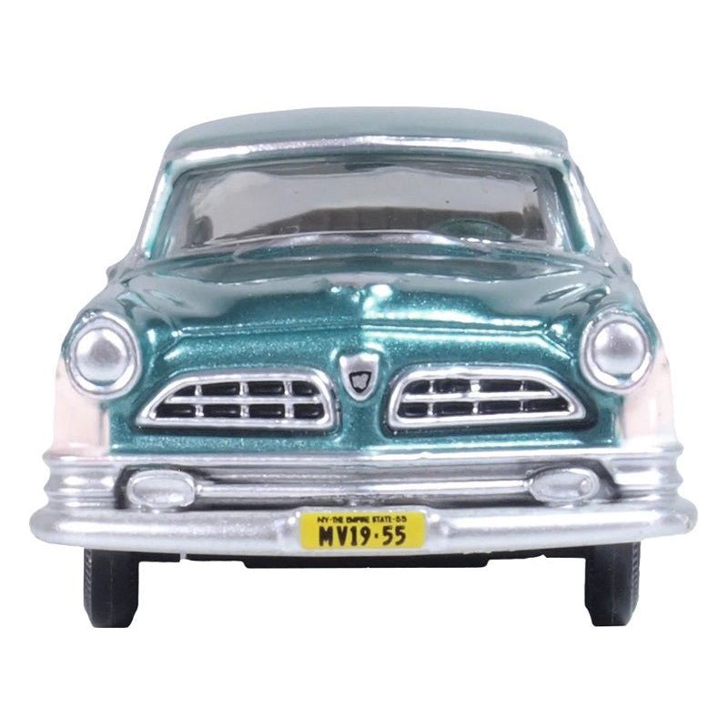 1955 Chrysler New Yorker Deluxe St. Regis Jade Green Metallic and Cream 1/87 (HO) Scale Diecast Model Car by Oxford Diecast-Oxford Diecast-ModelCars.com