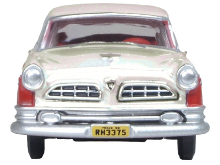 1955 Chrysler New Yorker Deluxe St. Regis Tango Red and Platinum Metallic 1/87 (HO) Scale Diecast Model Car by Oxford Diecast-Oxford Diecast-ModelCars.com