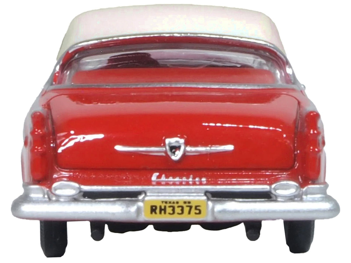 1955 Chrysler New Yorker Deluxe St. Regis Tango Red and Platinum Metallic 1/87 (HO) Scale Diecast Model Car by Oxford Diecast-Oxford Diecast-ModelCars.com