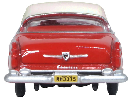 1955 Chrysler New Yorker Deluxe St. Regis Tango Red and Platinum Metallic 1/87 (HO) Scale Diecast Model Car by Oxford Diecast-Oxford Diecast-ModelCars.com