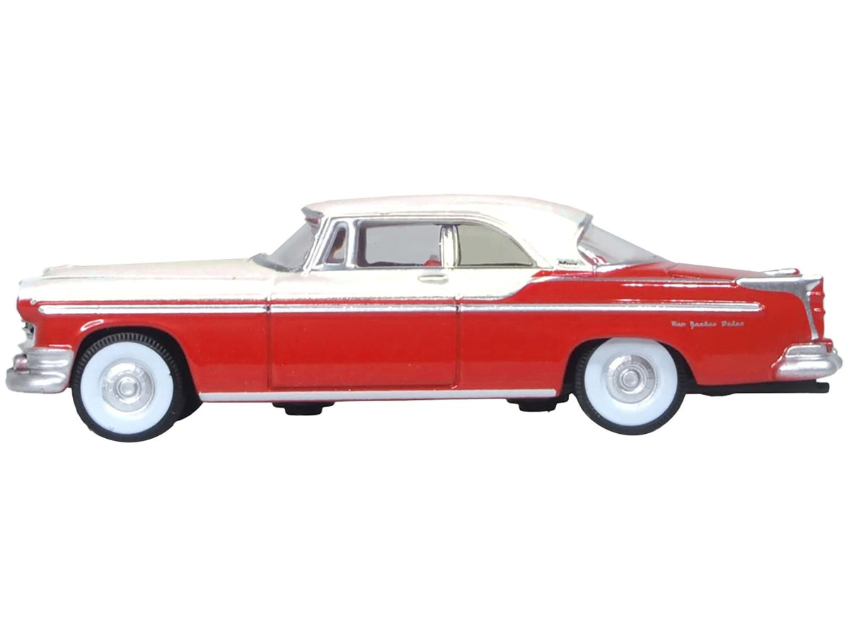 1955 Chrysler New Yorker Deluxe St. Regis Tango Red and Platinum Metallic 1/87 (HO) Scale Diecast Model Car by Oxford Diecast-Oxford Diecast-ModelCars.com