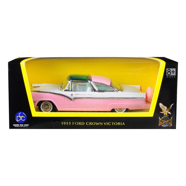 1955 Ford Crown Victoria Pink and White 1/43 Diecast Model Car by Road Signature - Road Signature - ModelCars.com