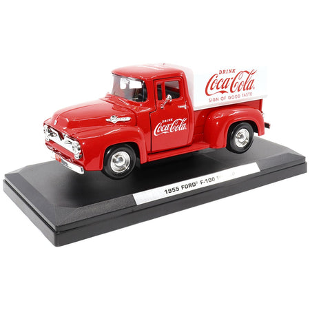 1955 Ford F - 100 Pickup Truck Red with White Canopy "Drink Coca - Cola" 1/24 Diecast Model Car by Motor City Classics - Motorcity Classics - ModelCars.com