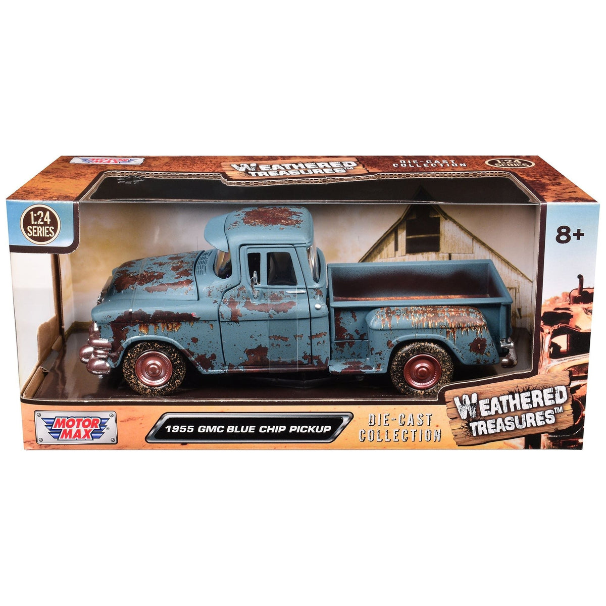 1955 GMC Blue Chip Pickup Truck Matt Blue (Rusted) "Weathered Treasures" Series 1/24 Diecast Model Car by Motormax-Motormax-ModelCars.com