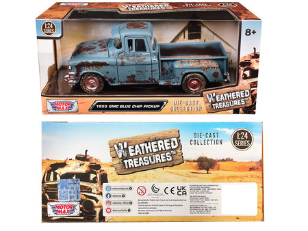 1955 GMC Blue Chip Pickup Truck Matt Blue (Rusted) "Weathered Treasures" Series 1/24 Diecast Model Car by Motormax-Motormax-ModelCars.com