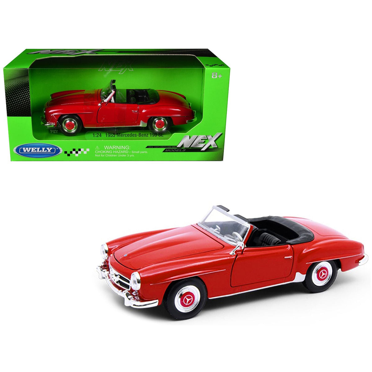 1955 Mercedes-Benz 190 SL Red "NEX Models" Series 1/24 Diecast Model Car by Welly-Welly-ModelCars.com