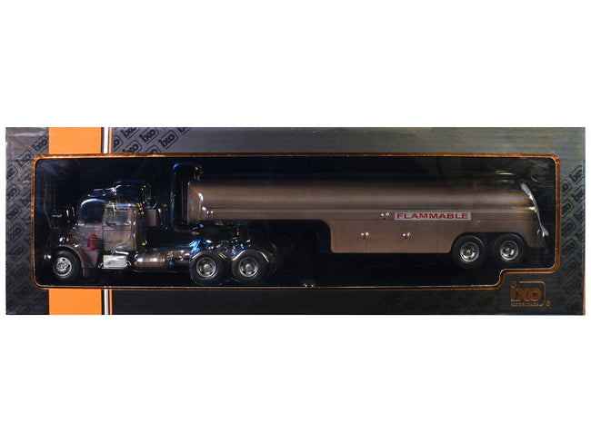 1955 Peterbilt 281 Truck with Tank Trailer Brown (Weathered) 1/43 Diecast Model by IXO Models-IXO-ModelCars.com