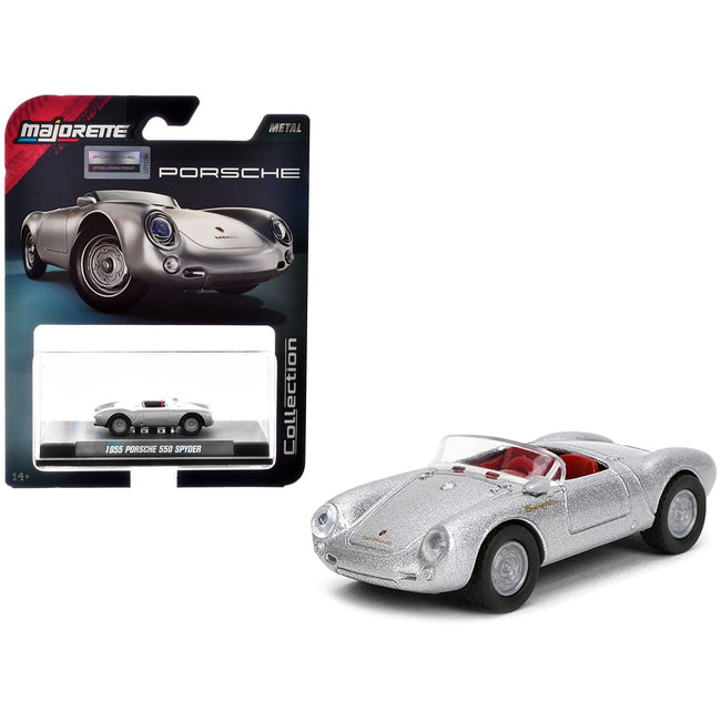 1955 Porsche 550 Spyder Silver Metallic with Red Interior "Collection" Series 1/64 Diecast Model Car by Majorette-Majorette-ModelCars.com