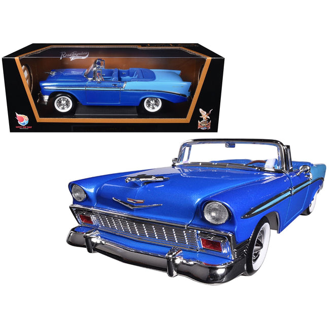 1956 Chevrolet Bel Air Convertible Dark Blue Metallic and Light Blue 1/18 Diecast Model Car by Road Signature-Road Signature-ModelCars.com