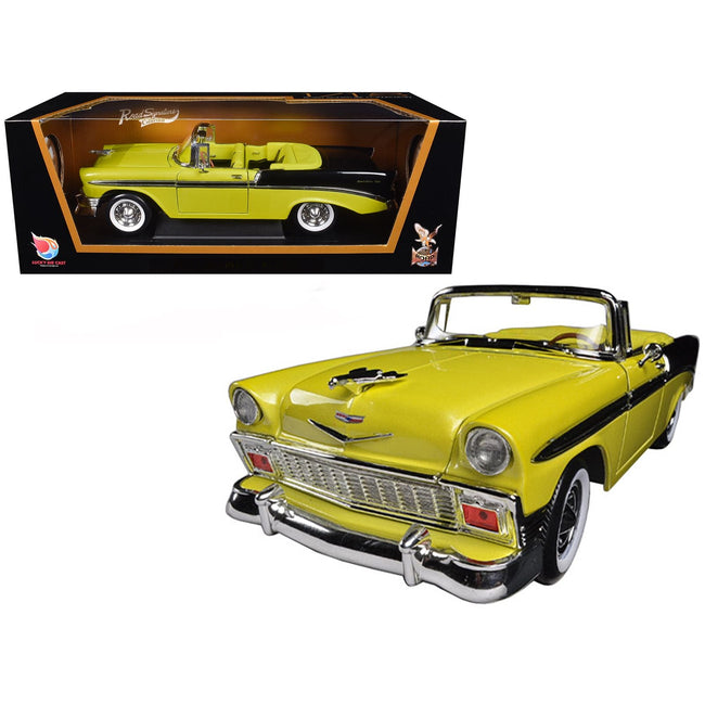 1956 Chevrolet Bel Air Convertible Yellow/Black 1/18 Diecast Car Model by Road Signature-Road Signature-ModelCars.com